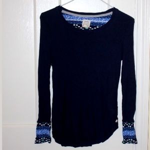Lucky Brand navy blue thermal long sleeve with southwestern print sleeves